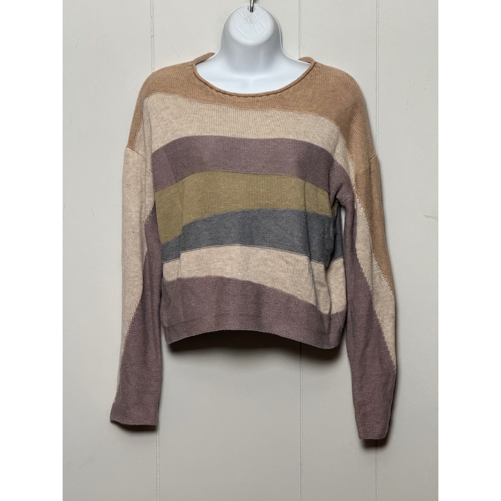 Storia Women's Colorblock Striped Knit Sweater Earth Tones Wool Blend Size Small